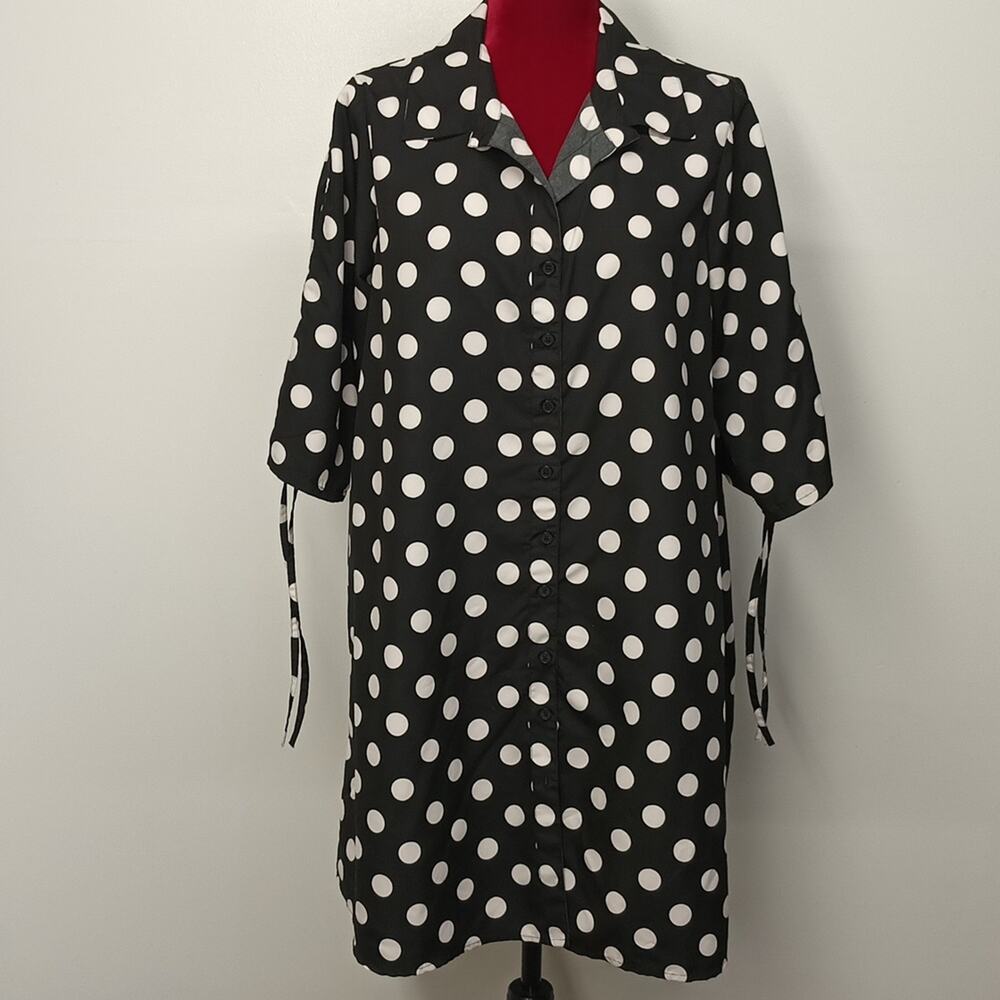 Maternity black&white polkadot rummy collar shirt dress size L, button down 50`s